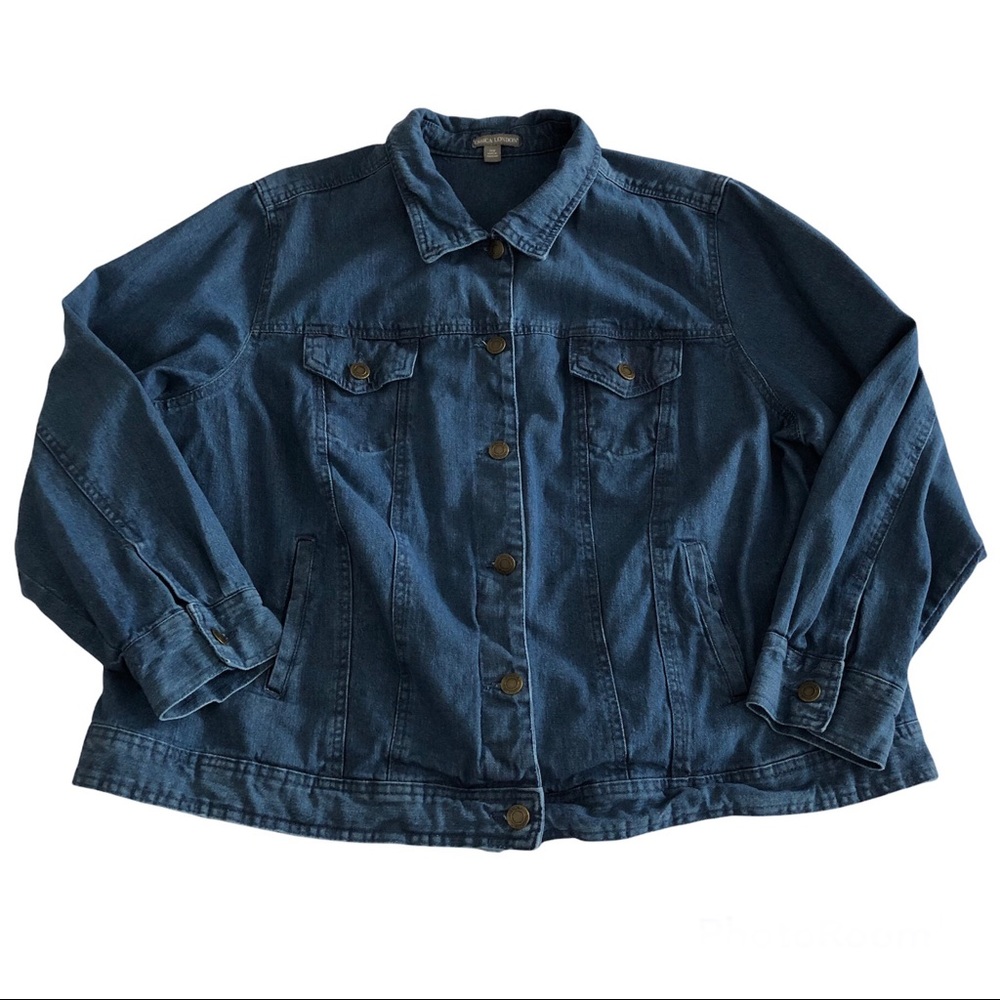 Jessica London Jean Jacket Women’s 26 W Blue Denim Button Up Cotton Classic Boho